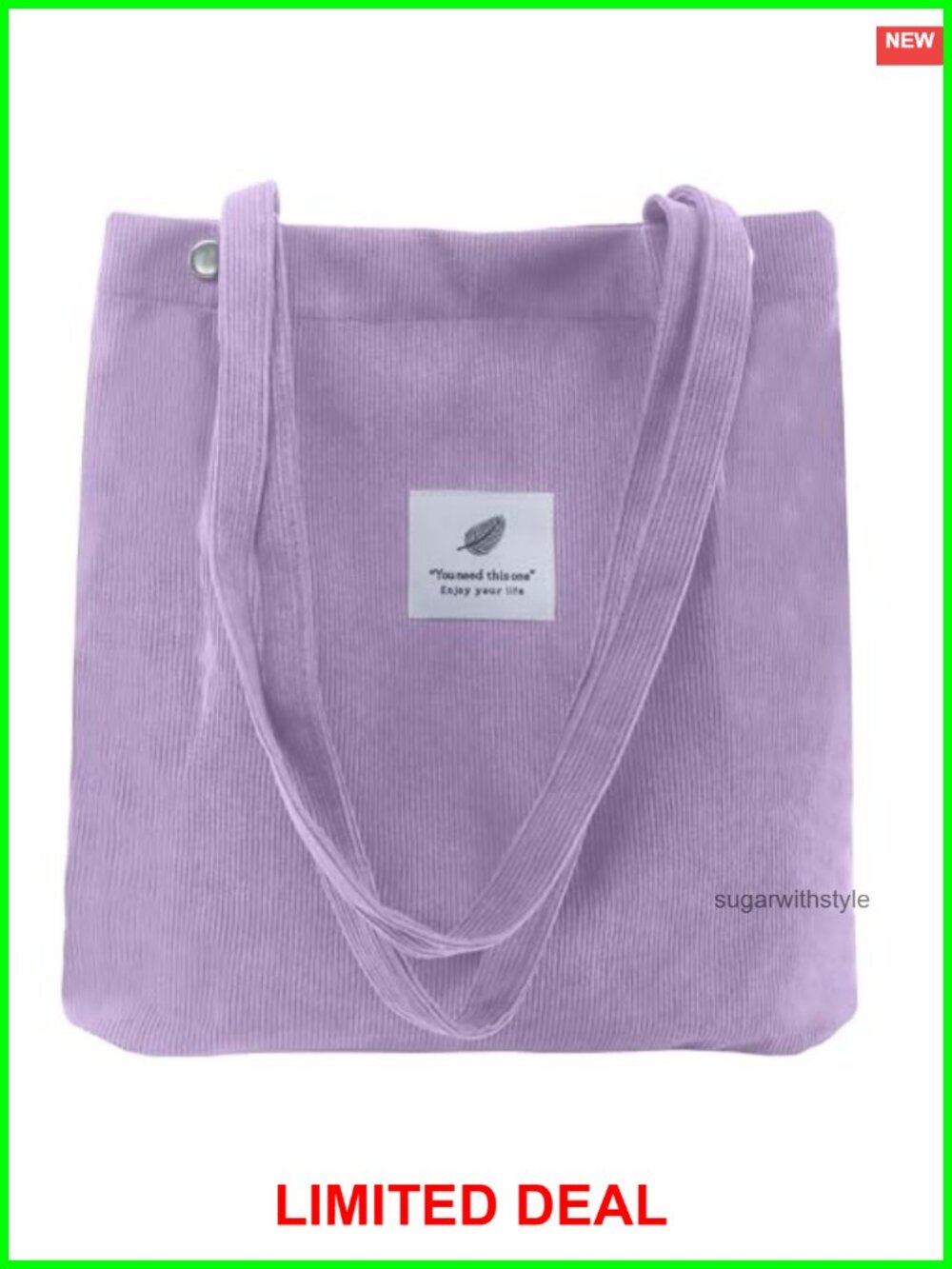 Corduroy Tote Bag Snap Closure Shoulder Purse with Pockets